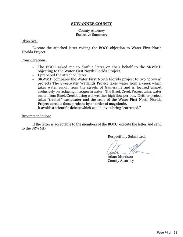 [Executive Summary --Suwannee County Attorney]