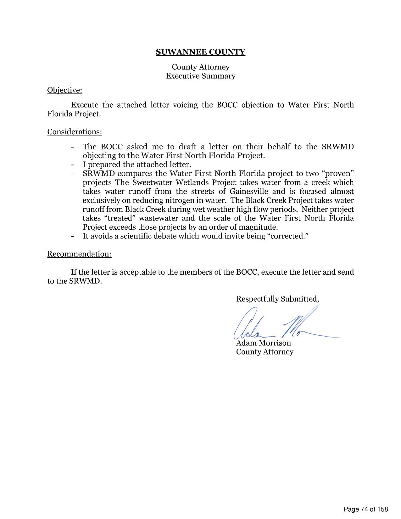 Executive Summary --Suwannee County Attorney