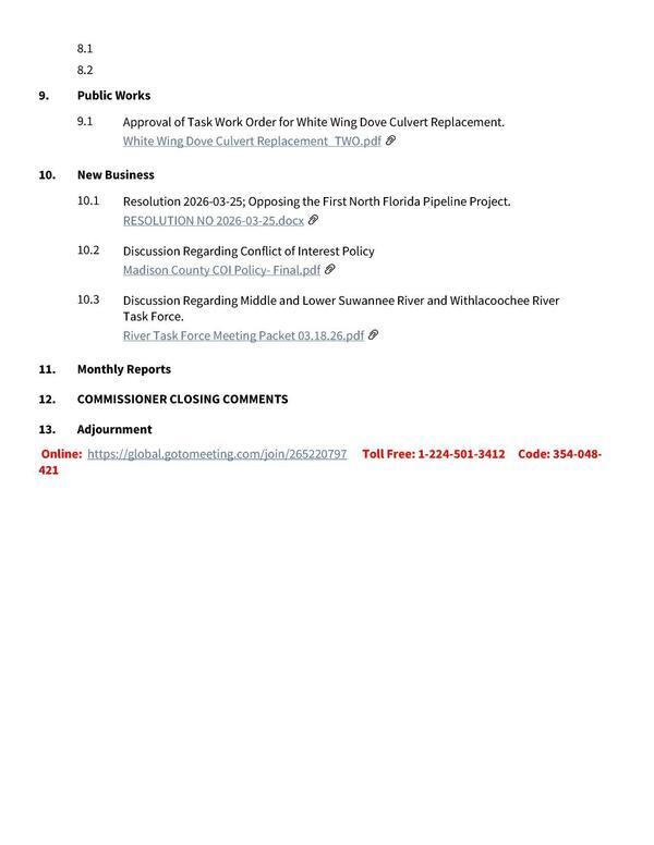 10.1 Resolution 2026-03-25; Opposing the First North Florida Pipeline Project.