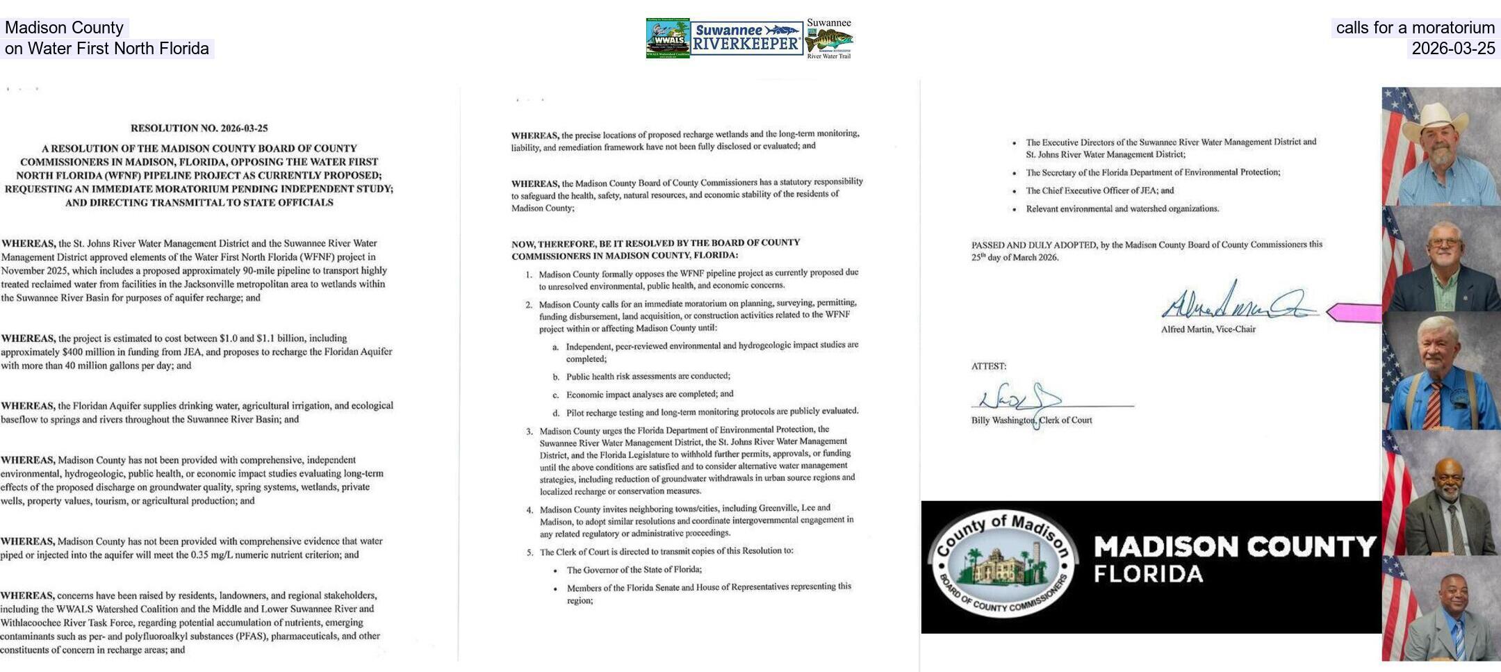 Madison County calls for a moratorium on Water First North Florida, 2026-03-25