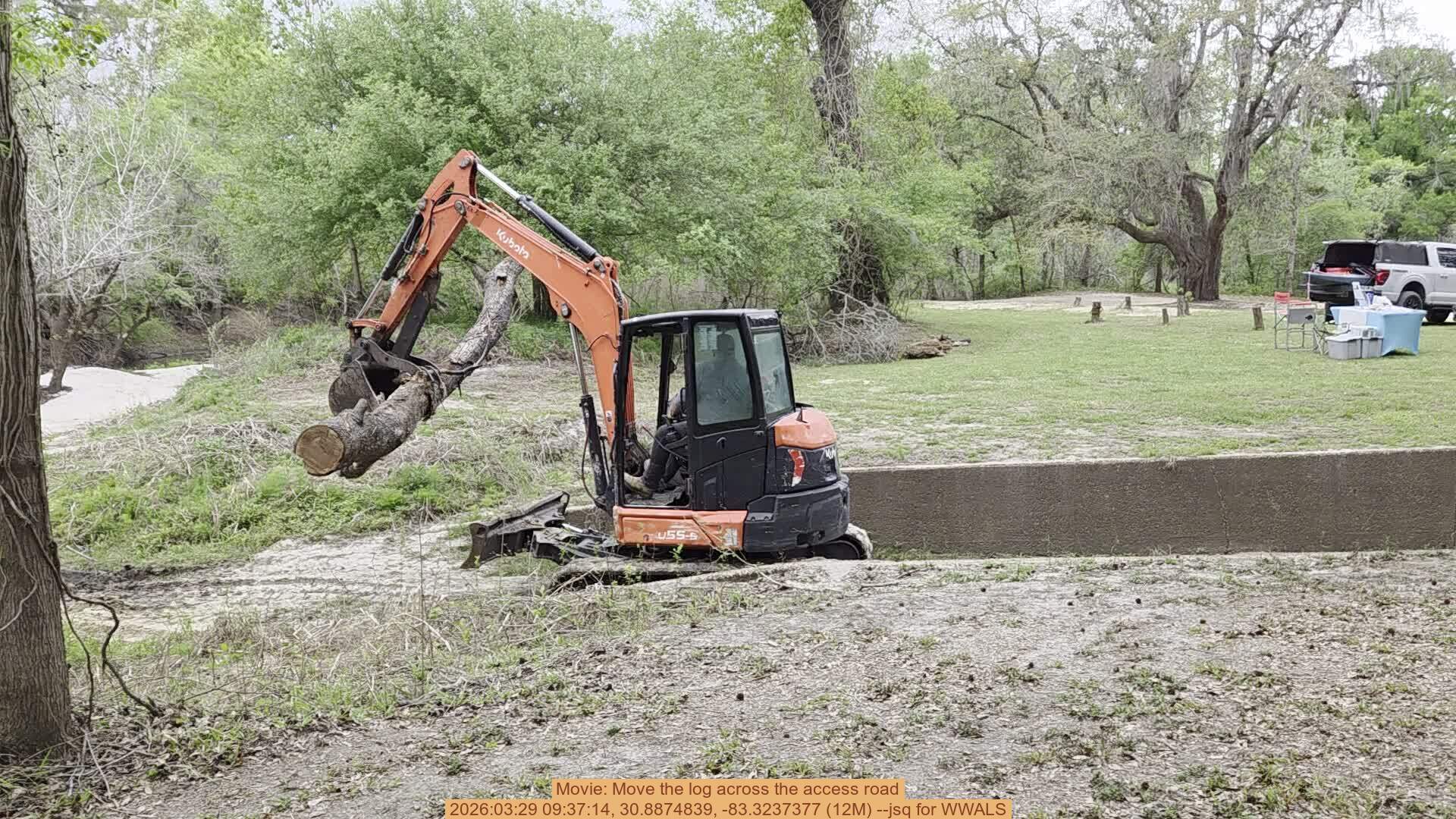 Movie: Move the log across the access road, 2026:03:29 09:37:14, 30.8874839, -83.3237377 (12M) --jsq for WWALS