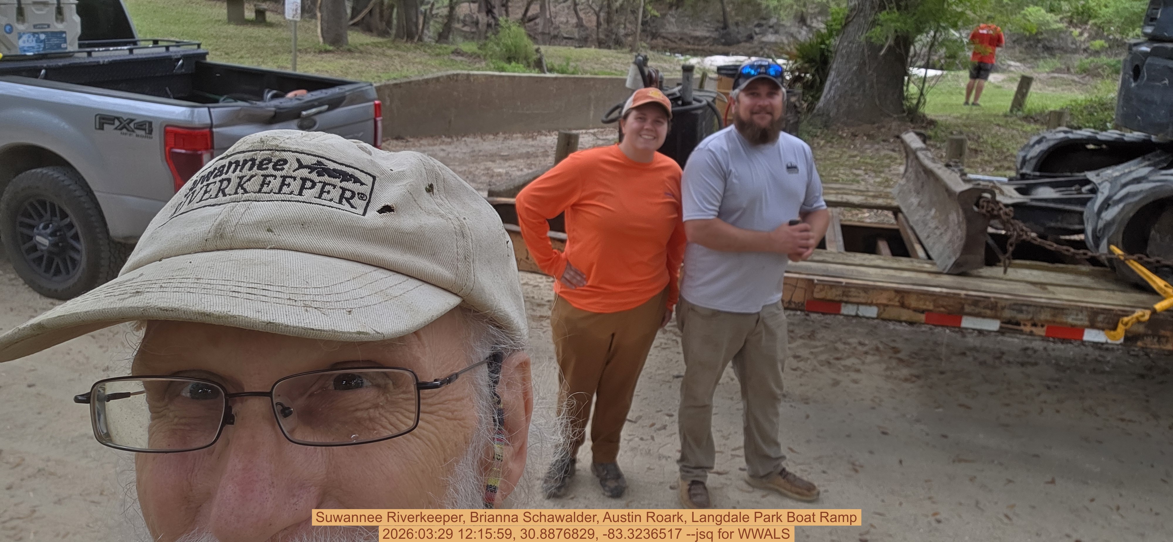 Suwannee Riverkeeper, Brianna Schawalder, Austin Roark, Langdale Park Boat Ramp, 2026:03:29 12:15:59, 30.8876829, -83.3236517 --jsq for WWALS