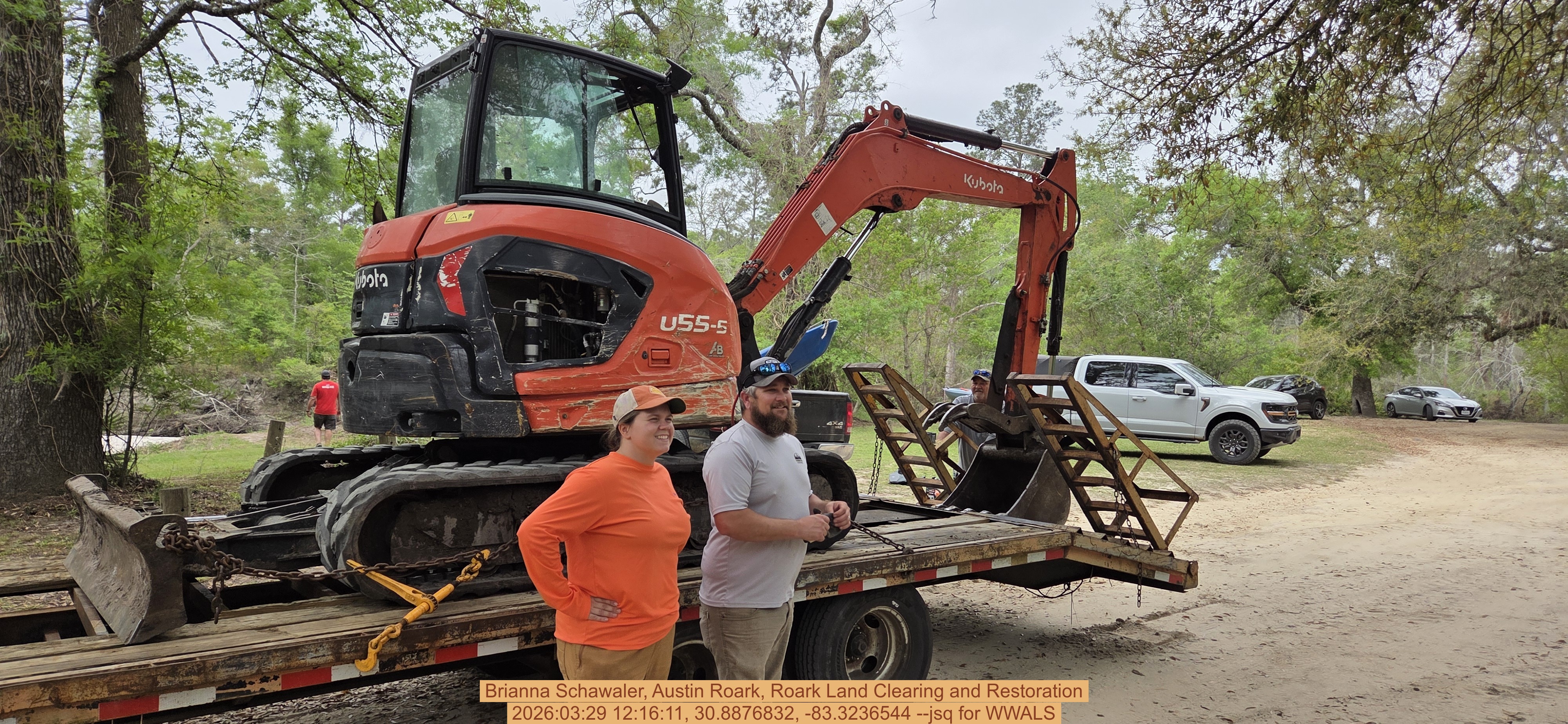Brianna Schawaler, Austin Roark, Roark Land Clearing and Restoration, 2026:03:29 12:16:11, 30.8876832, -83.3236544 --jsq for WWALS