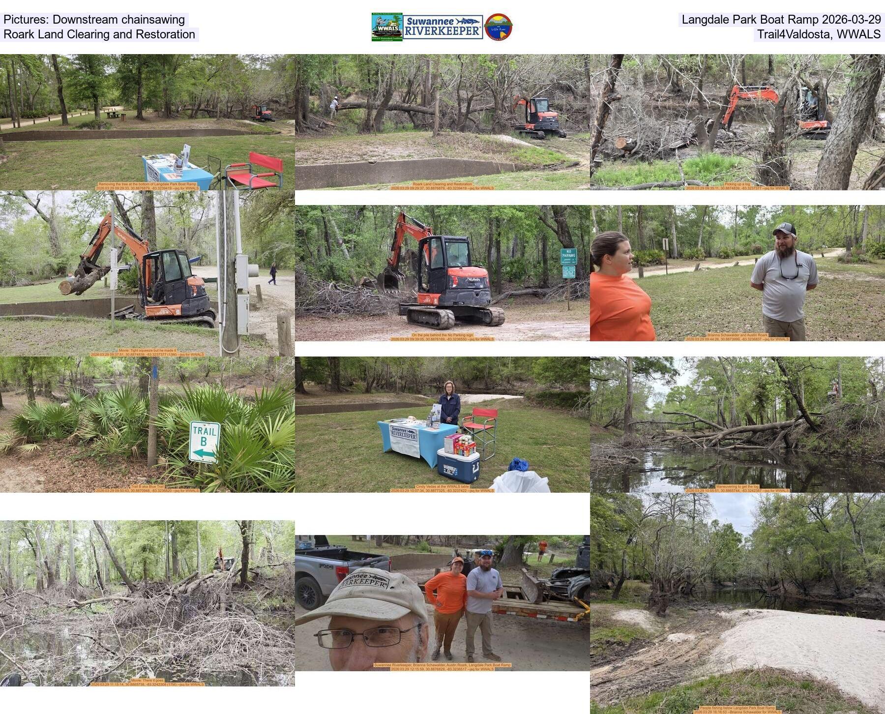 [Pictures: Downstream chainsawing, Langdale Park Boat Ramp 2026-03-29, Roark Land Clearing and Restoration, Trail4Valdosta, WWALS]
