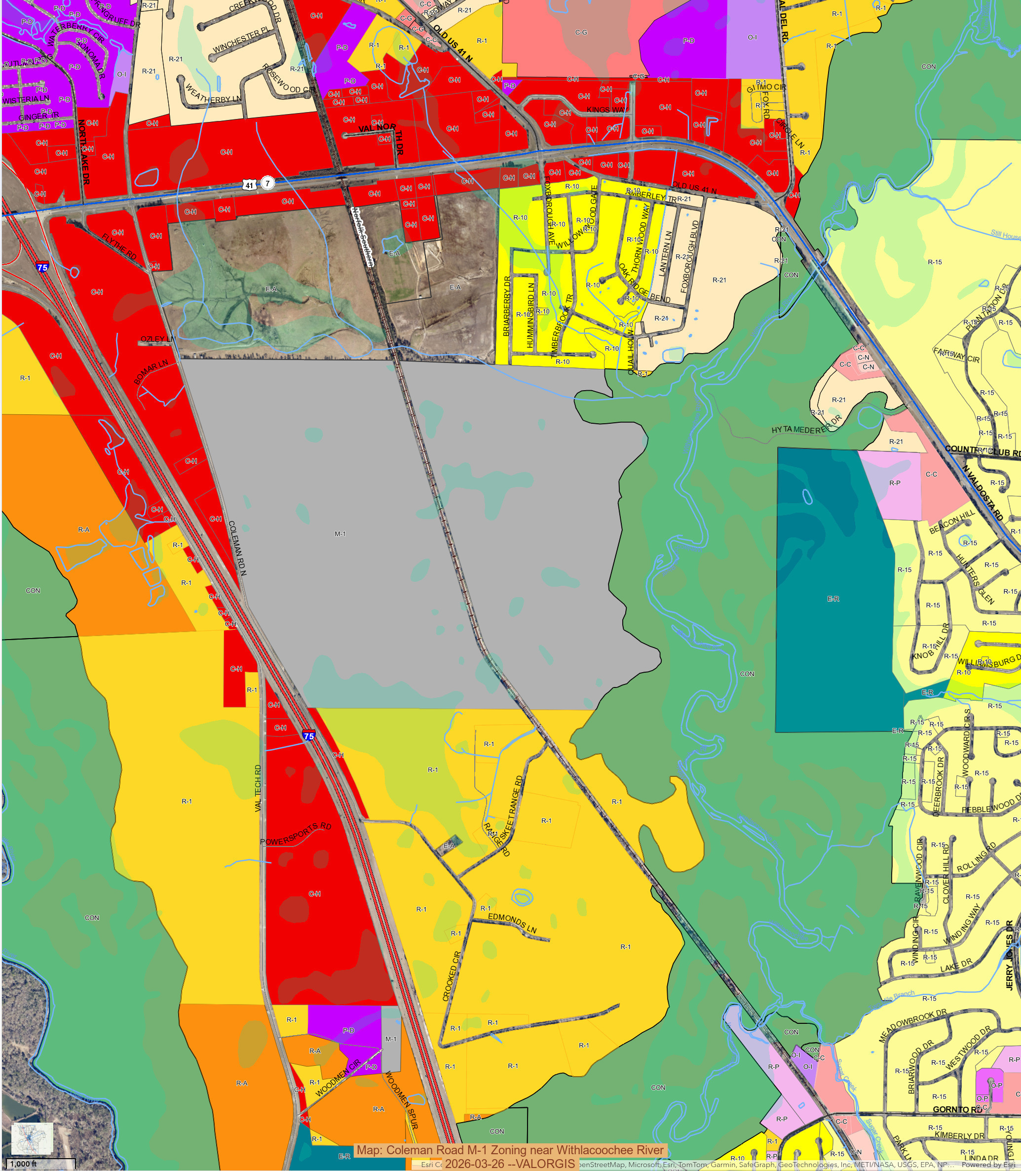 Map: Coleman Road M-1 Zoning near Withlacoochee River, 2026-03-26 --VALORGIS