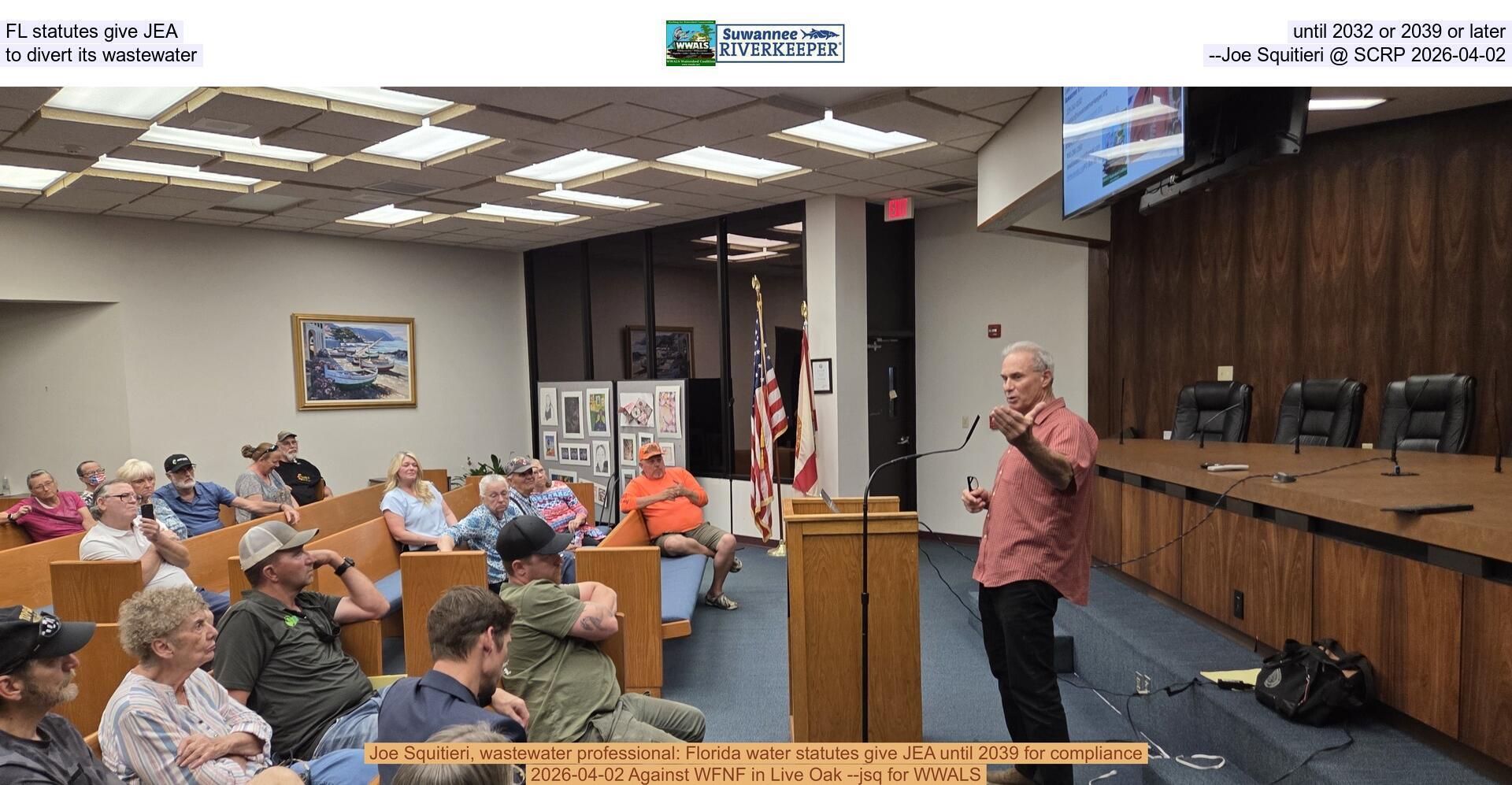 FL statutes give JEA until 2032 or 2039 or later to divert its wastewater --Joe Squitieri @ SCRP 2026-04-02