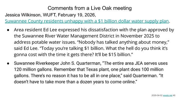 Comments from a Live Oak meeting
