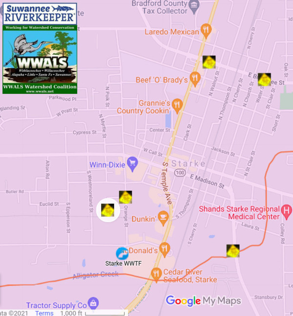 [Starke, FL, sewage spills, 2021-07-07 --WWALS from FDEP PN reports]