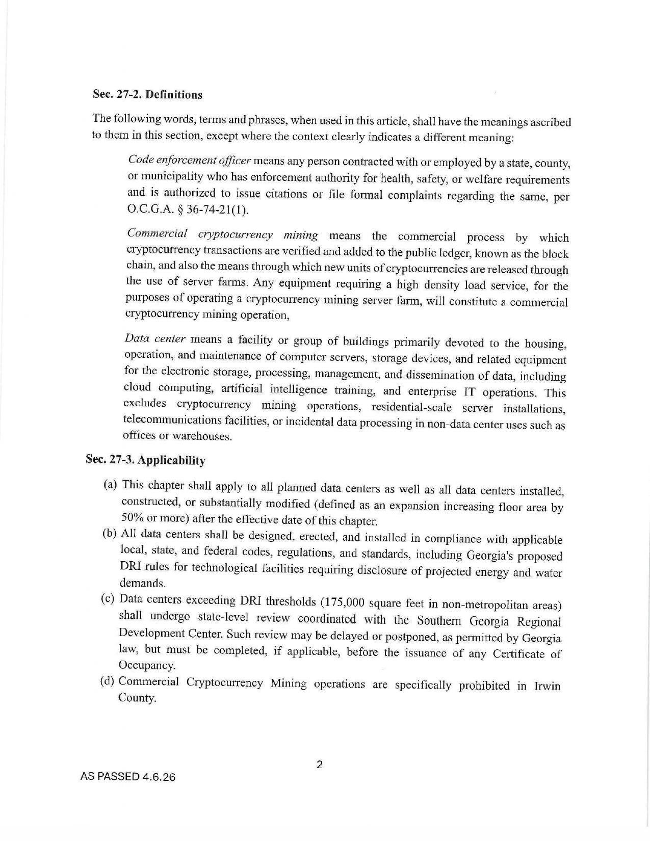 Sec. 27-2. Definitions and Sec. 27-3. Applicability