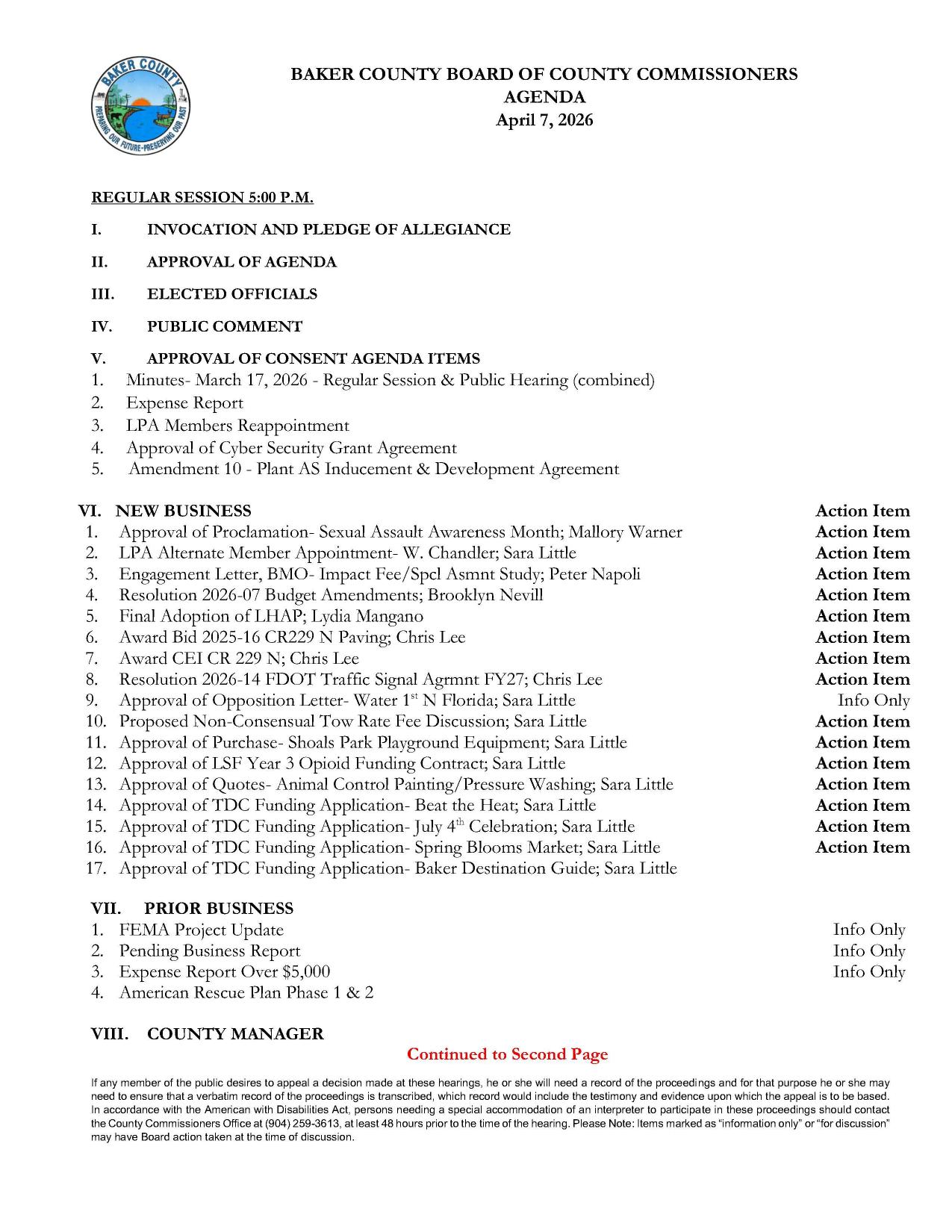 9. Approval of Opposition Letter- Water 1st N Florida; Sara Little, 2026-04-07 --Baker County BOCC