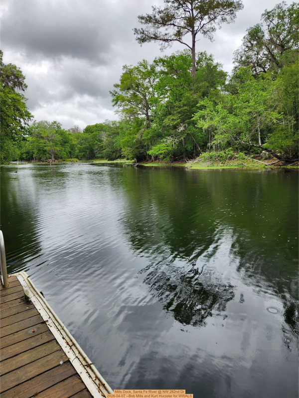 [Mills Dock, Santa Fe River @ NW 282nd Dr 2026-04-07 --Bob Mills and Kurt Hurzeler for WWALS]