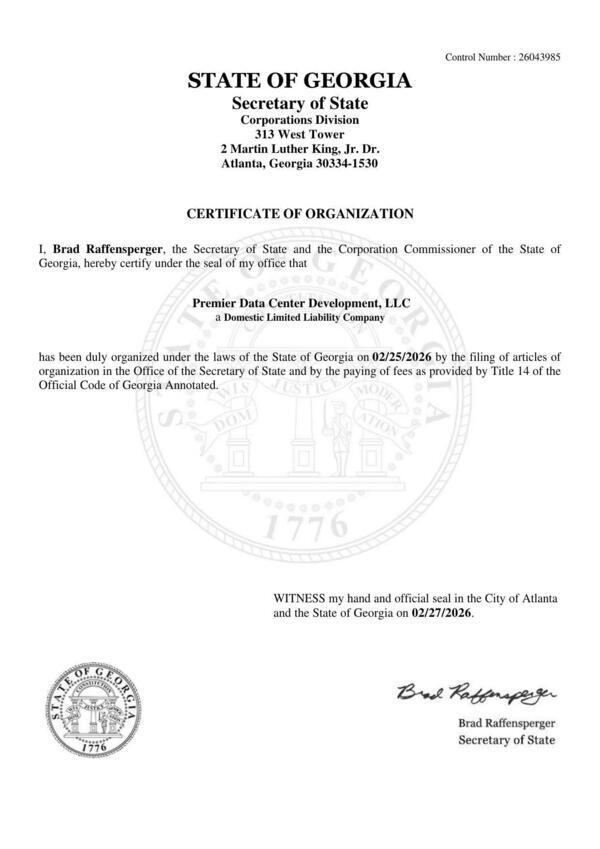 [Premier Data Center Development, LLC]