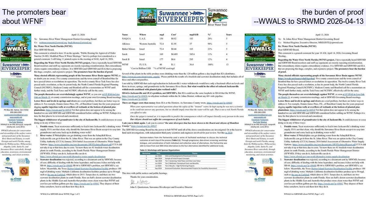 The promoters bear the burden of proof about WFNF --WWALS to SRWMD 2026-04-13