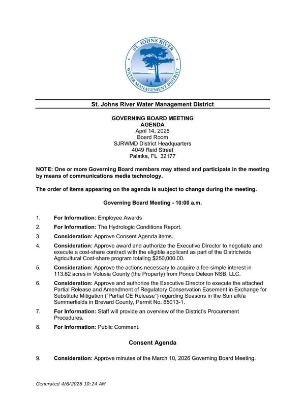 [Governing Board Full Agenda, 2026-04-14 --SJRWMD]
