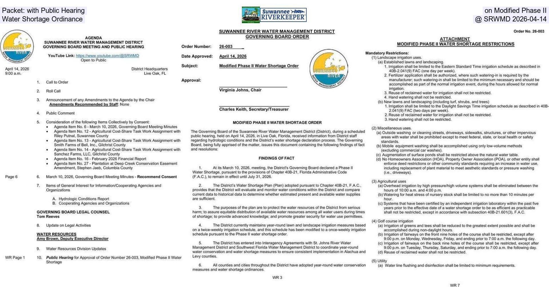 Packet: with Public Hearing on Modified Phase II Water Shortage Ordinance @ SRWMD 2026-04-14