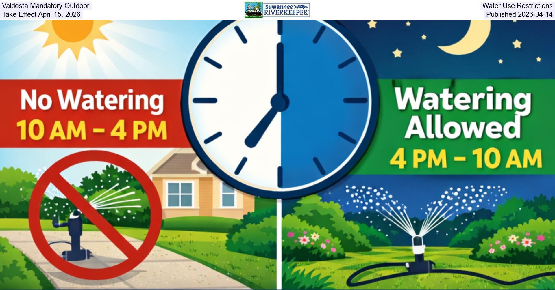 Valdosta Mandatory Outdoor Water Use Restrictions Take Effect April 15, 2026, Published 2026-04-14