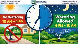 [Valdosta Mandatory Outdoor Water Use Restrictions Take Effect April 15, 2026, Published 2026-04-14]