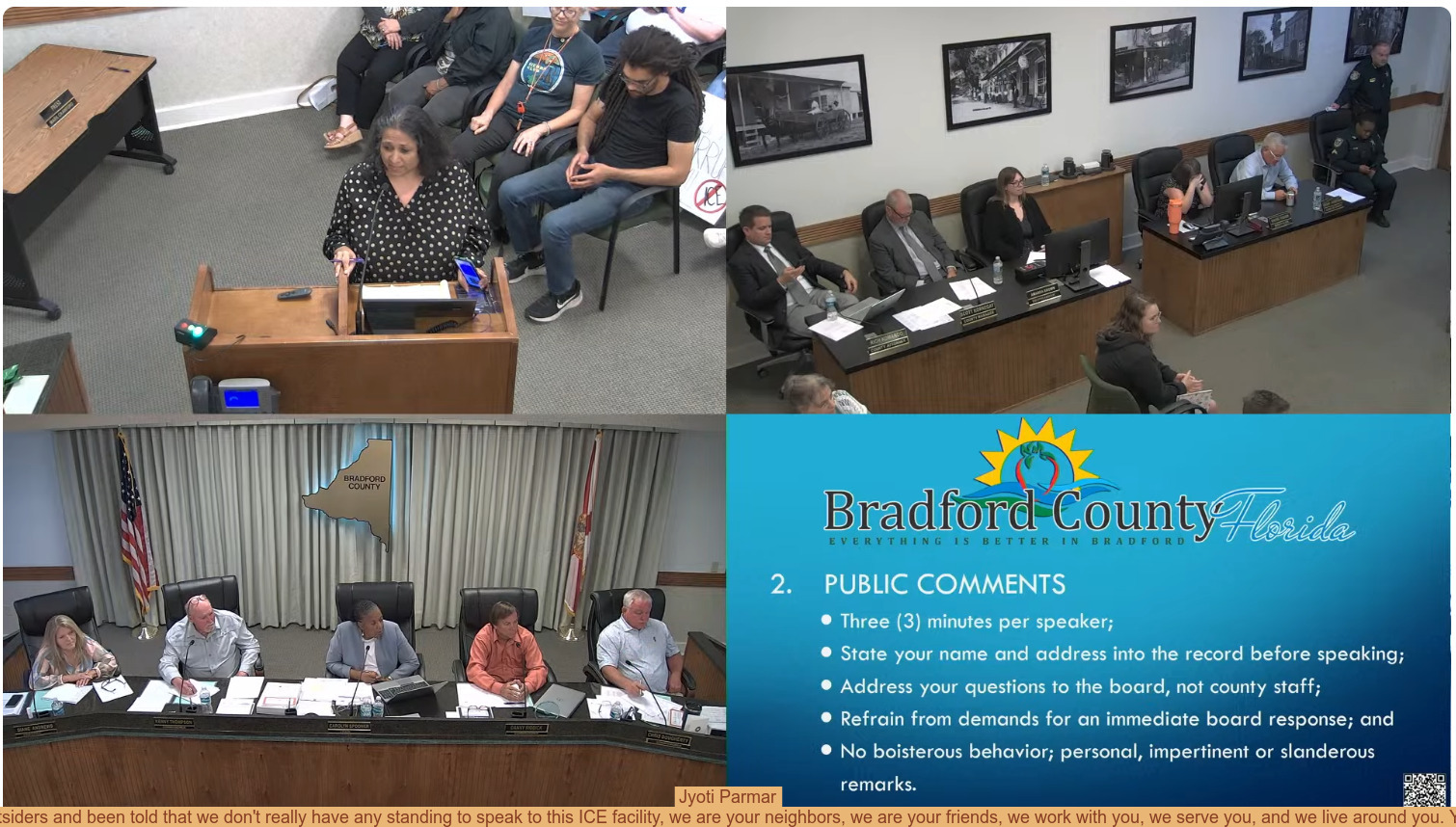 Jyoti Parmar, 2026-04-16 2:18:28: Many of the members here, who have been called outsiders and been told that we don't really have any standing to speak to this ICE facility, we are your neighbors, we are your friends, we work with you, we serve you, and we live around you. Your decisions impact us and what we do impacts you. mark-spranger.html Mark Spranger 2:21:58: Leasing to the Sheriff severely undermines the Commission's credibility.