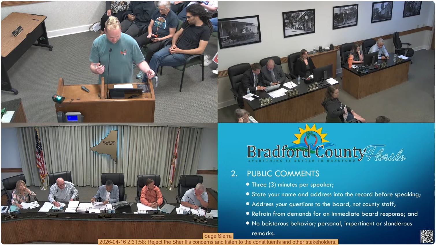 Sage Sierra, 2026-04-16 2:31:58: Reject the Sheriff's concerns and listen to the constituents and other stakeholders.