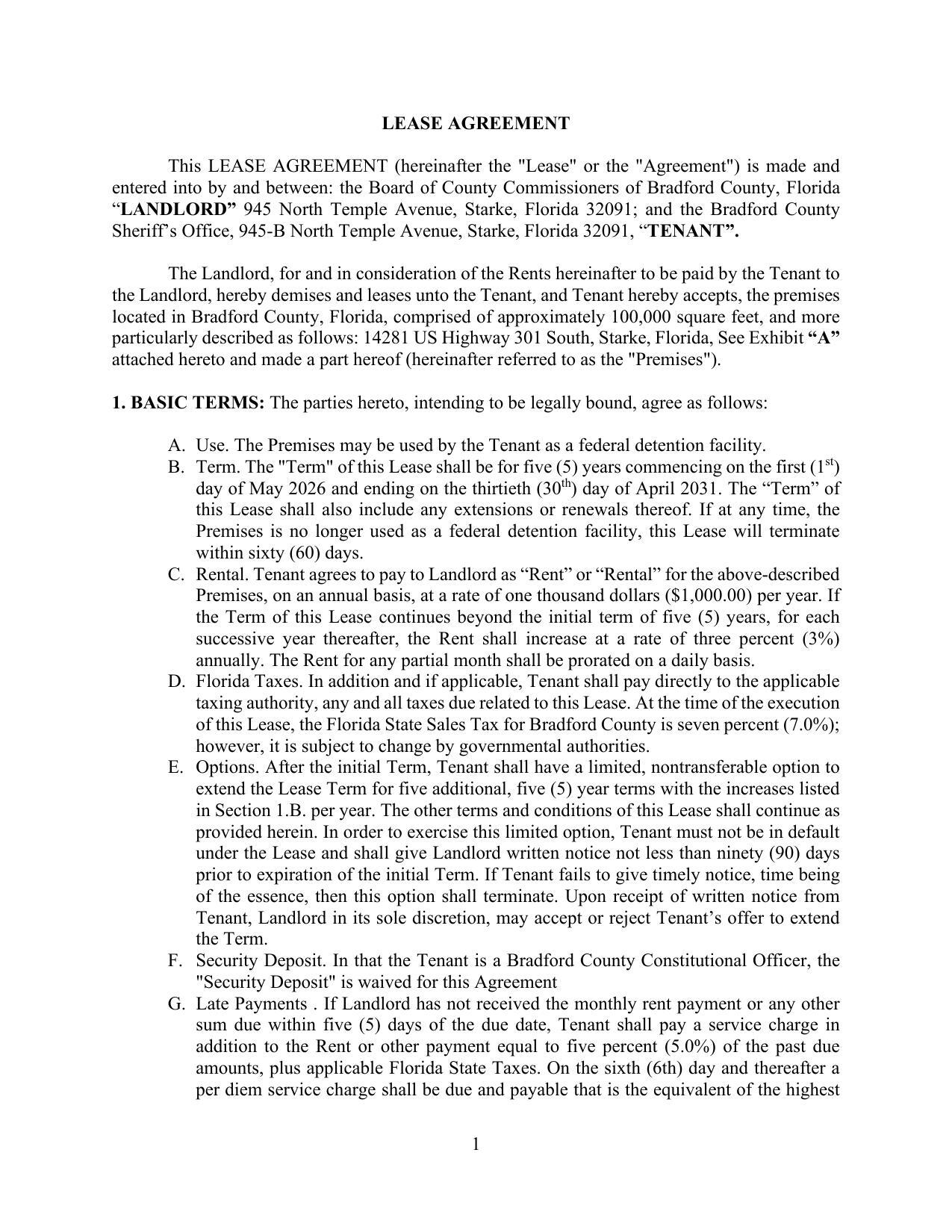 Page 18: LEASE AGREEMENT, 2026-04-16 --Bradford County, FL, BOCC