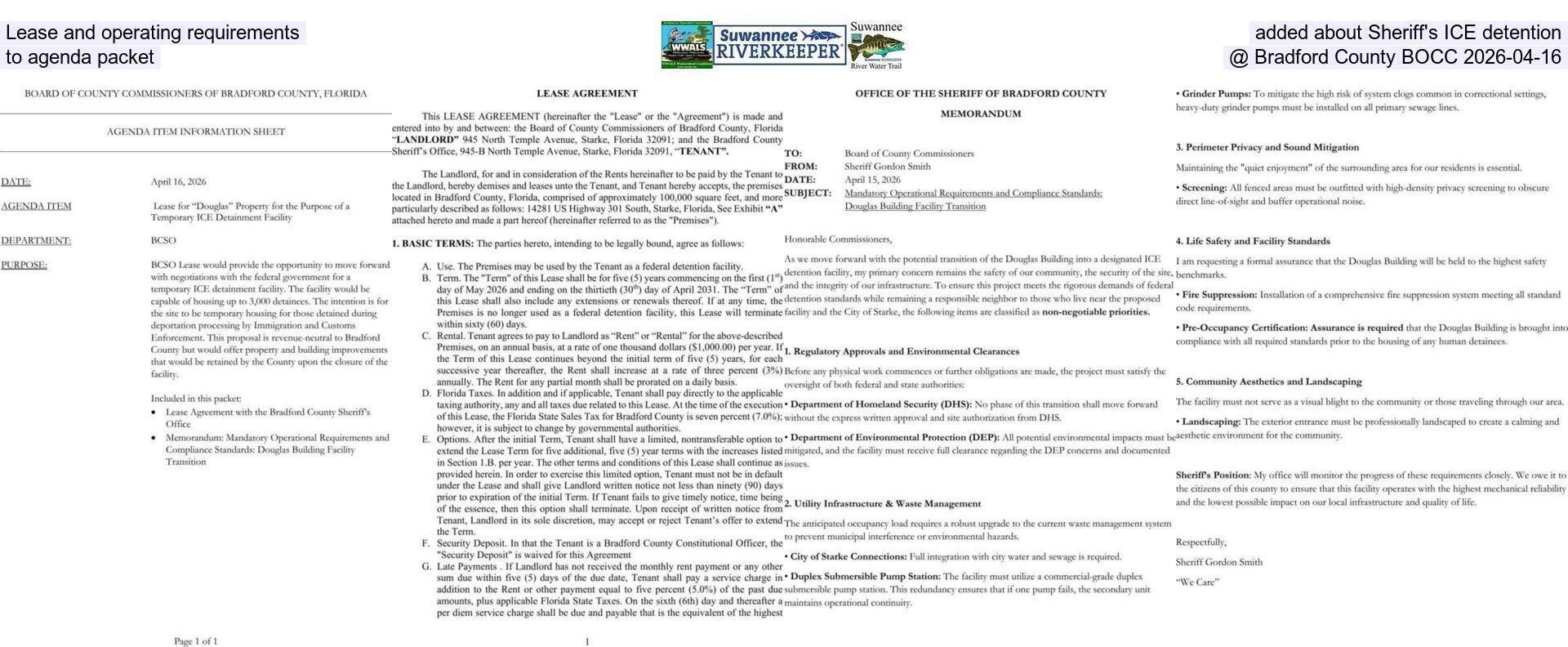Lease and operating requirements added about Sheriff's ICE detention to agenda packet @ Bradford County BOCC 2026-04-16
