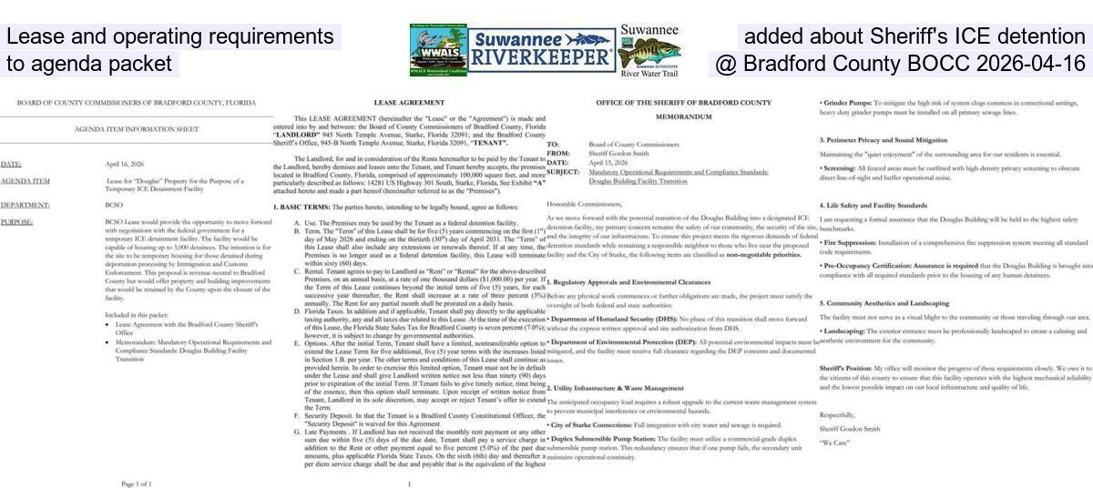 Lease and operating requirements added about Sheriff's ICE detention to agenda packet @ Bradford County BOCC 2026-04-16