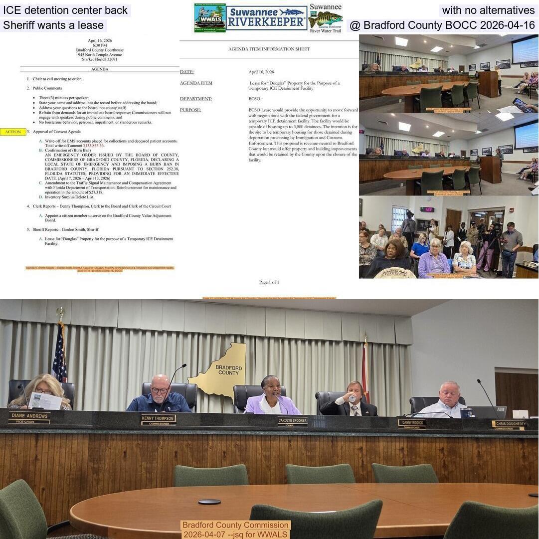 ICE detention center back, with no alternatives, Sheriff wants a lease @ Bradford County BOCC 2026-04-16