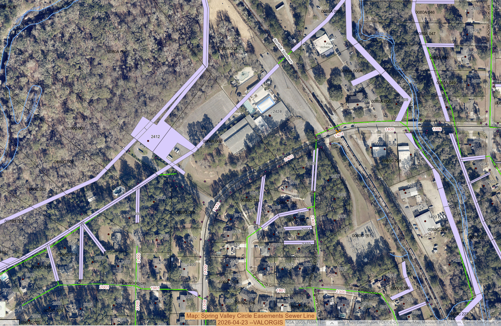 Map: Spring Valley Circle Easements Sewer Line 2026-04-23 --VALORGIS
