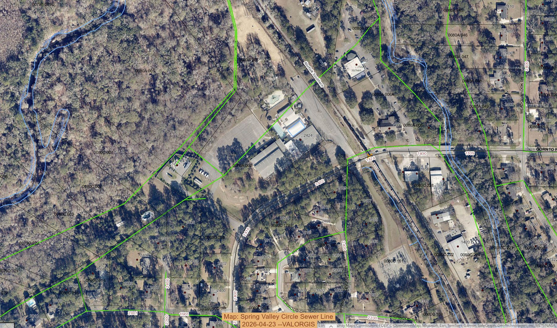 Map: Spring Valley Circle Sewer Line 2026-04-23 --VALORGIS