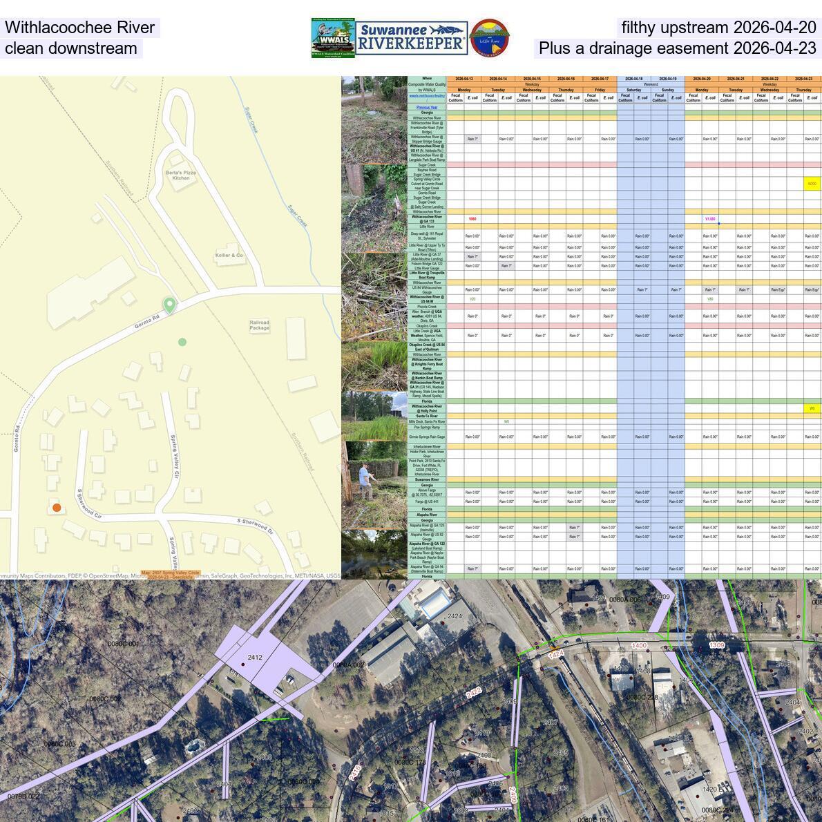 Withlacoochee River filthy upstream 2026-04-20, clean downstream, Plus a drainage easement 2026-04-23