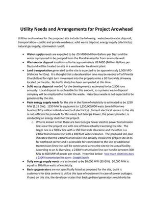 [Utility Needs and Arrangements for Project Arowhead]