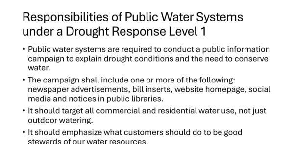 Responsibilities of Public Water Systems under a Drought Response Level 1