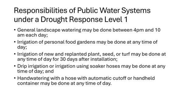 Cont.: Responsibilities of Public Water Systems under a Drought Response Level 1