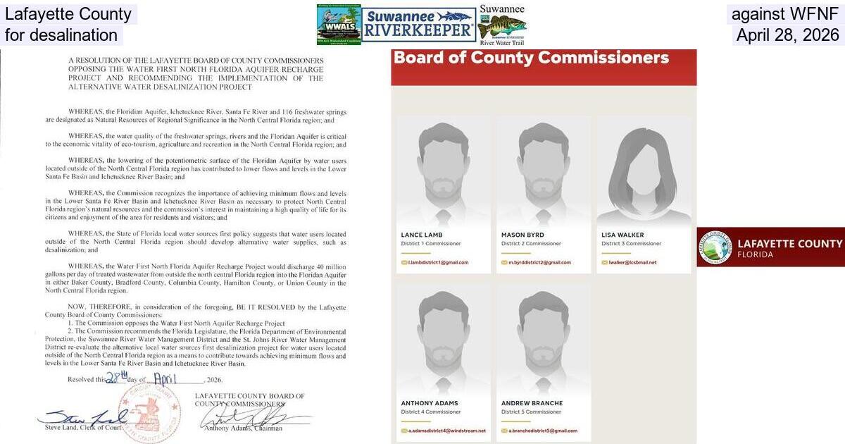 Lafayette County against WFNF & for desalination, April 28, 2026