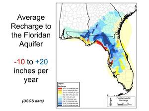 [Average Recharge to the Floridan Aquifer -10 to +20 inches per year (USGS data)]