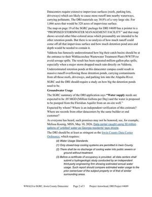 [Stormwater Management and Groundwater Usage, 2026-05-11 --WWALS to SGRC Irwin DRI]