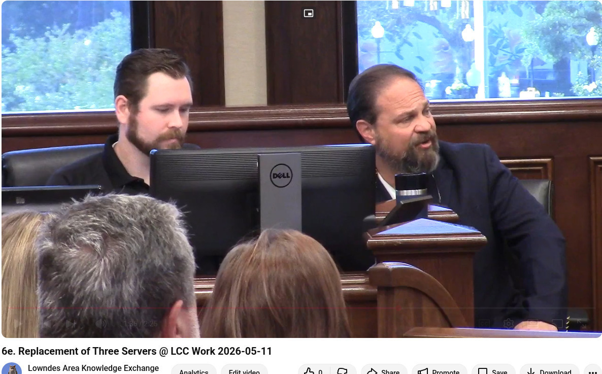 Aaron Kostyu: Servers, memory, and massive price increases driven by the AI industry, 2026-05-11 --Gretchen Quarterman for LAKE, @ Lowndes County Commission