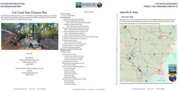 [Cat Creek Nine Element Plan, Find and fix contamination into Withlacoochee River, WWALS, VSU, USDA NRCS 2026-05-14]