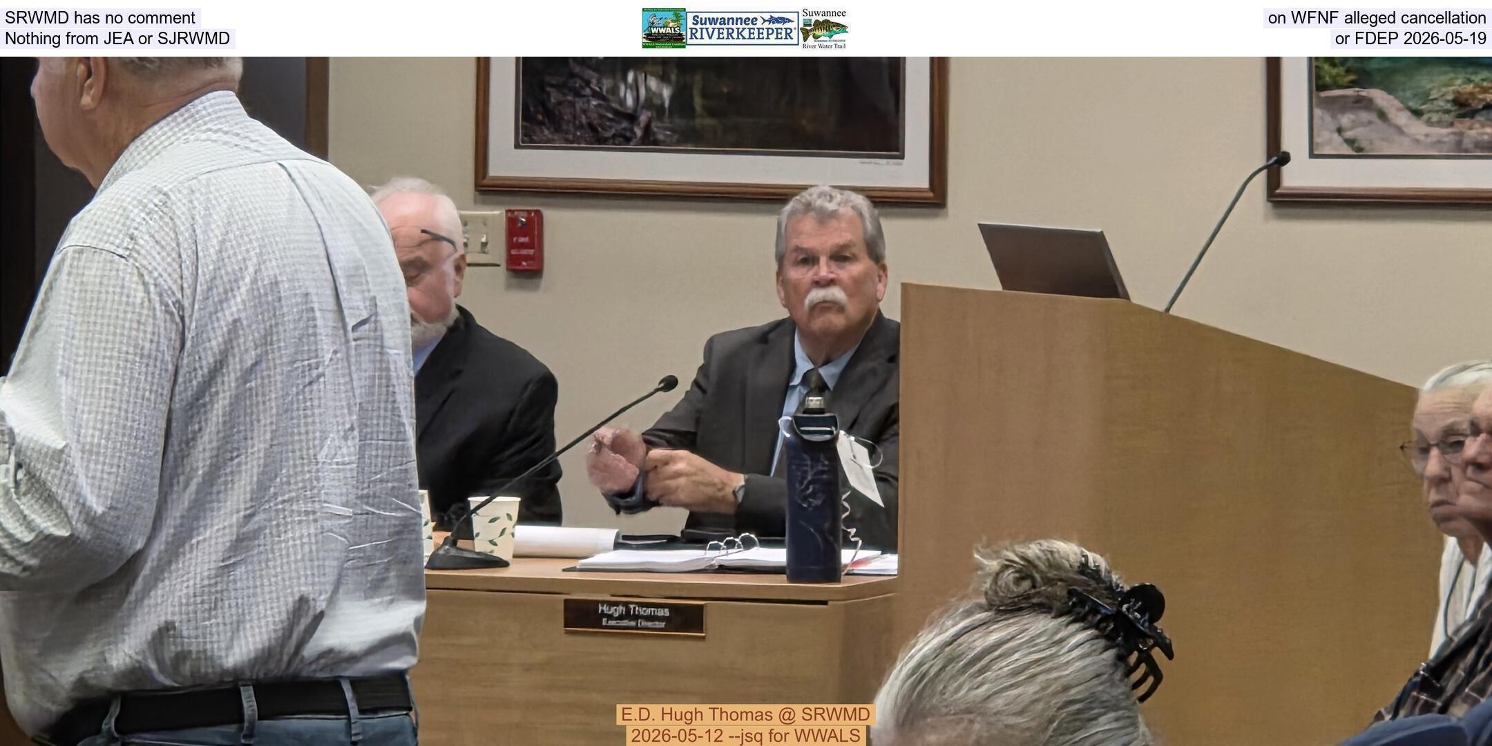 SRWMD has no comment on WFNF alleged cancellation; Nothing from JEA or SJRWMD or FDEP 2026-05-19