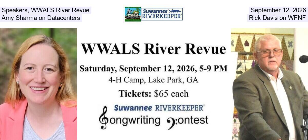 [Speakers, WWALS River Revue, September 12, 2026, Amy Sharma on Datacenters, Rick Davis on WFNF]