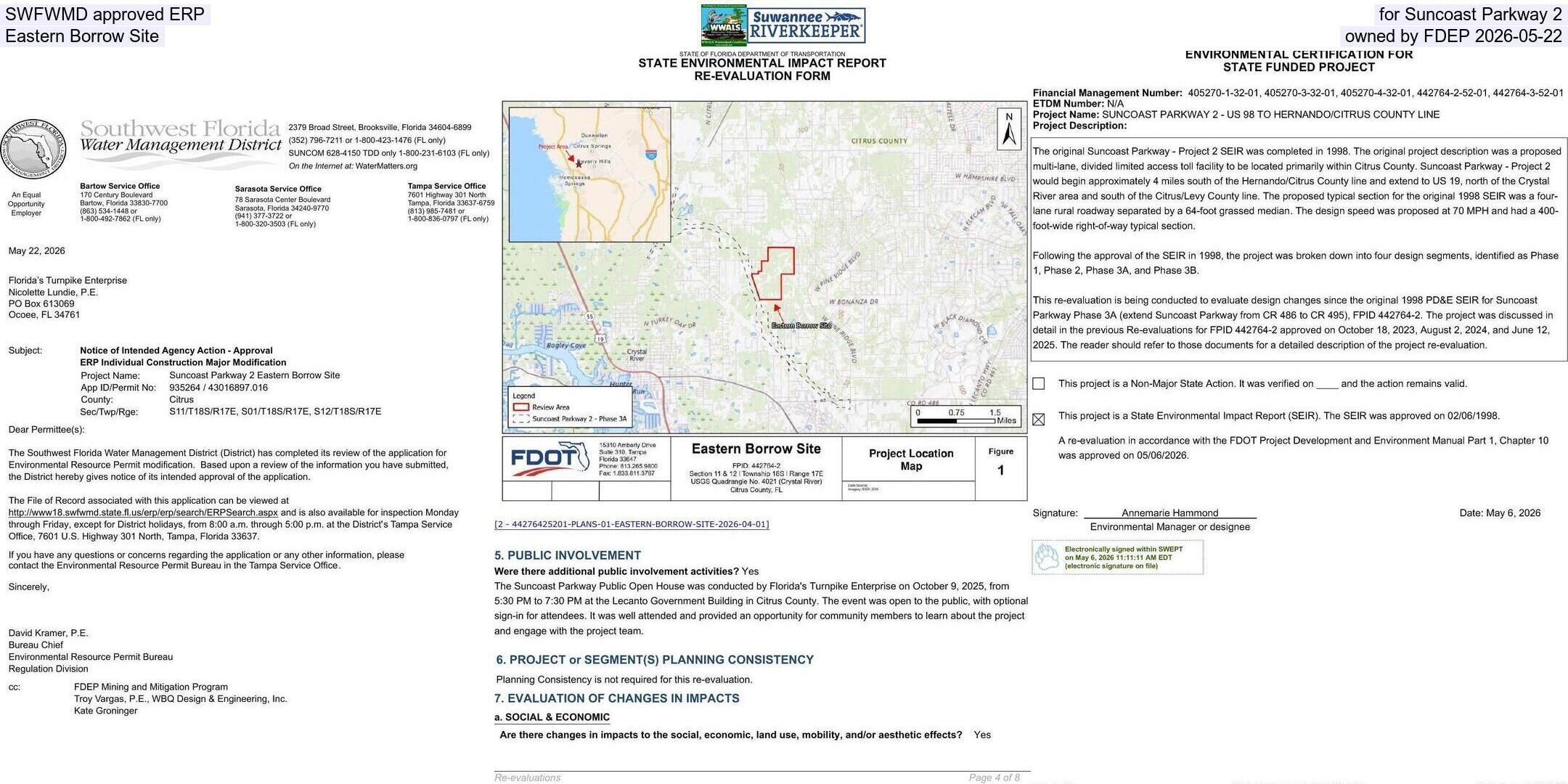 SWFWMD approved ERP, for Suncoast Parkway 2, Eastern Borrow Site, owned by FDEP 2026-05-22