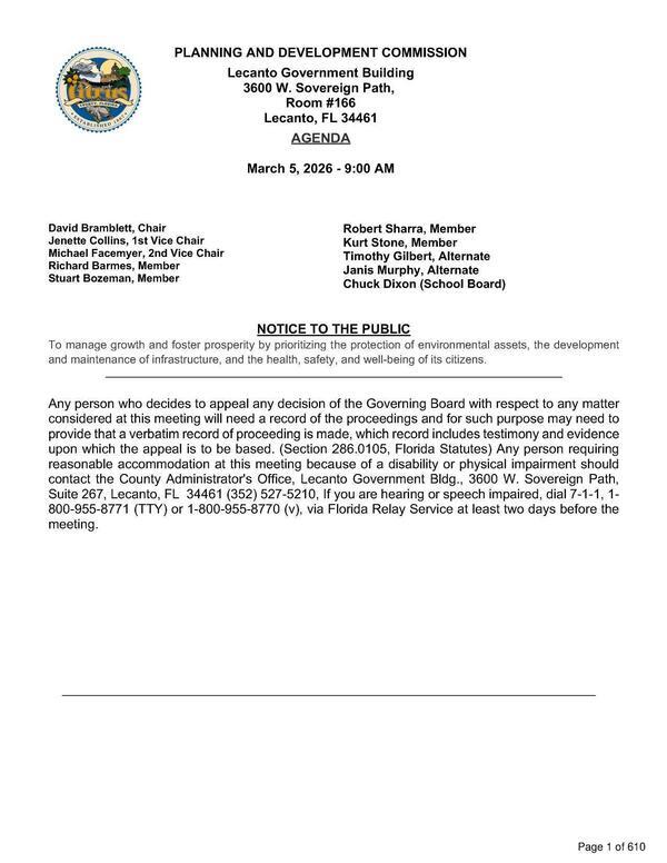 PLANNING AND DEVELOPMENT COMMISSION AGENDA, 2026-03-05 --Citrus County PDC