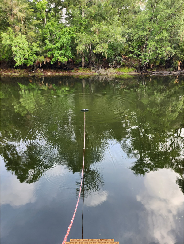 [Mills Dock, Santa Fe River @ NW 282nd Dr 2026-05-27 --Bob Mills and Kurt Hurzeler for WWALS]