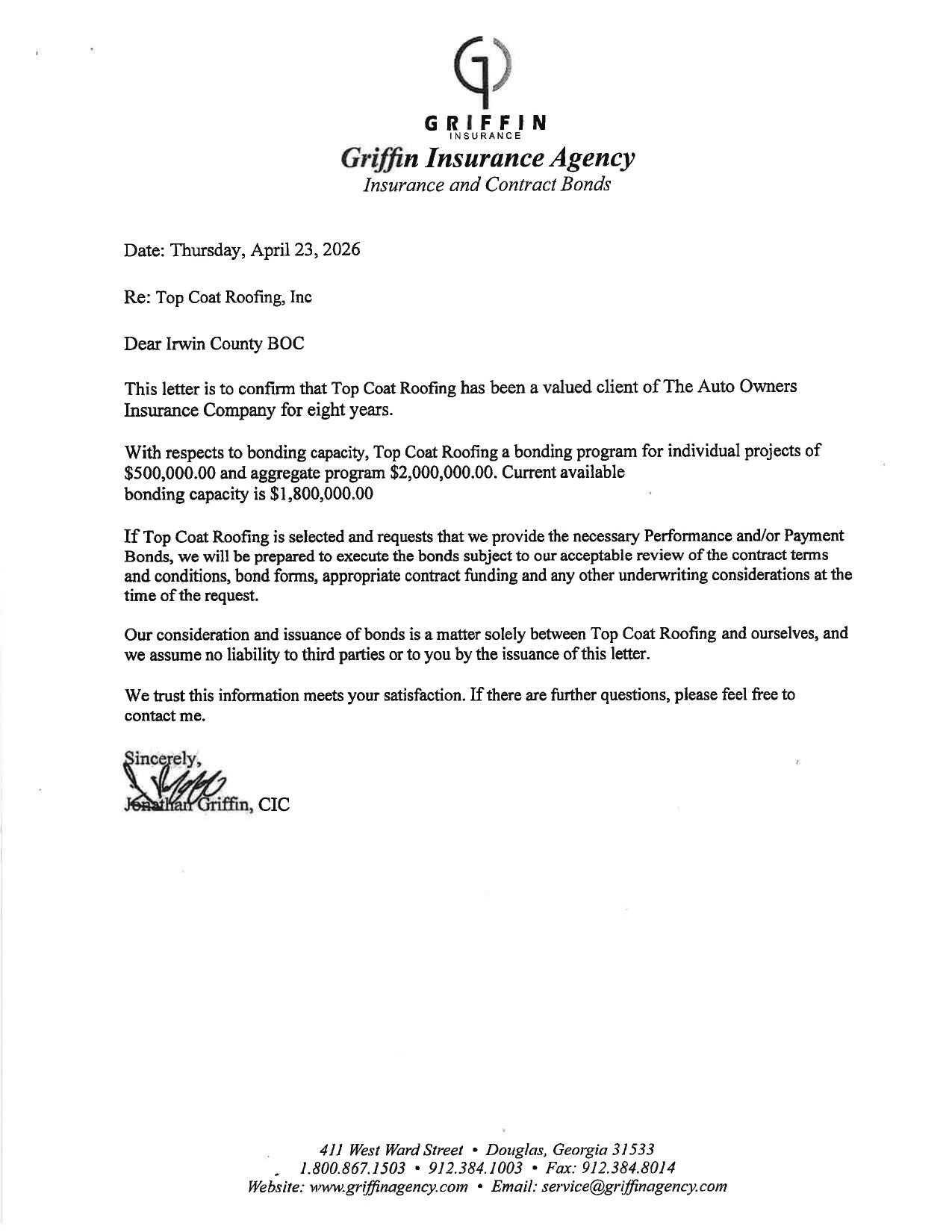 Griffin Insurance Agency, 2026-04-23 --Irwin County BOCC