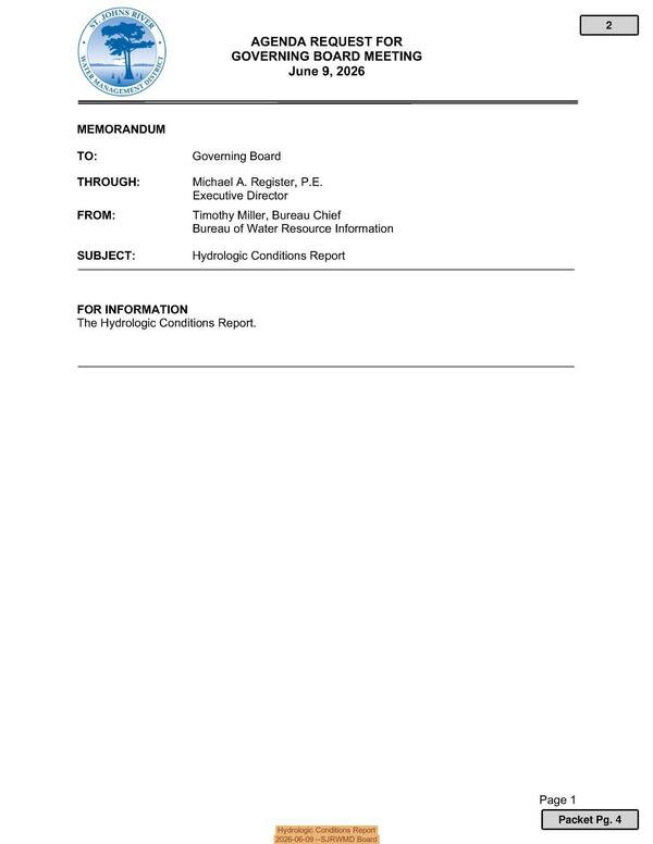 Hydrologic Conditions Report, 2026-06-09 --SJRWMD Board
