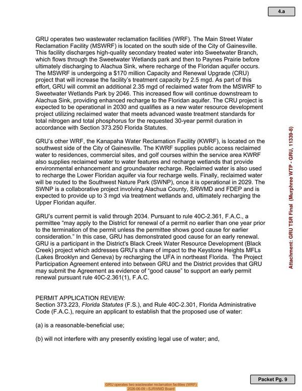 GRU operates two wastewater reclamation facilities (WRF), 2026-06-09 --SJRWMD Board