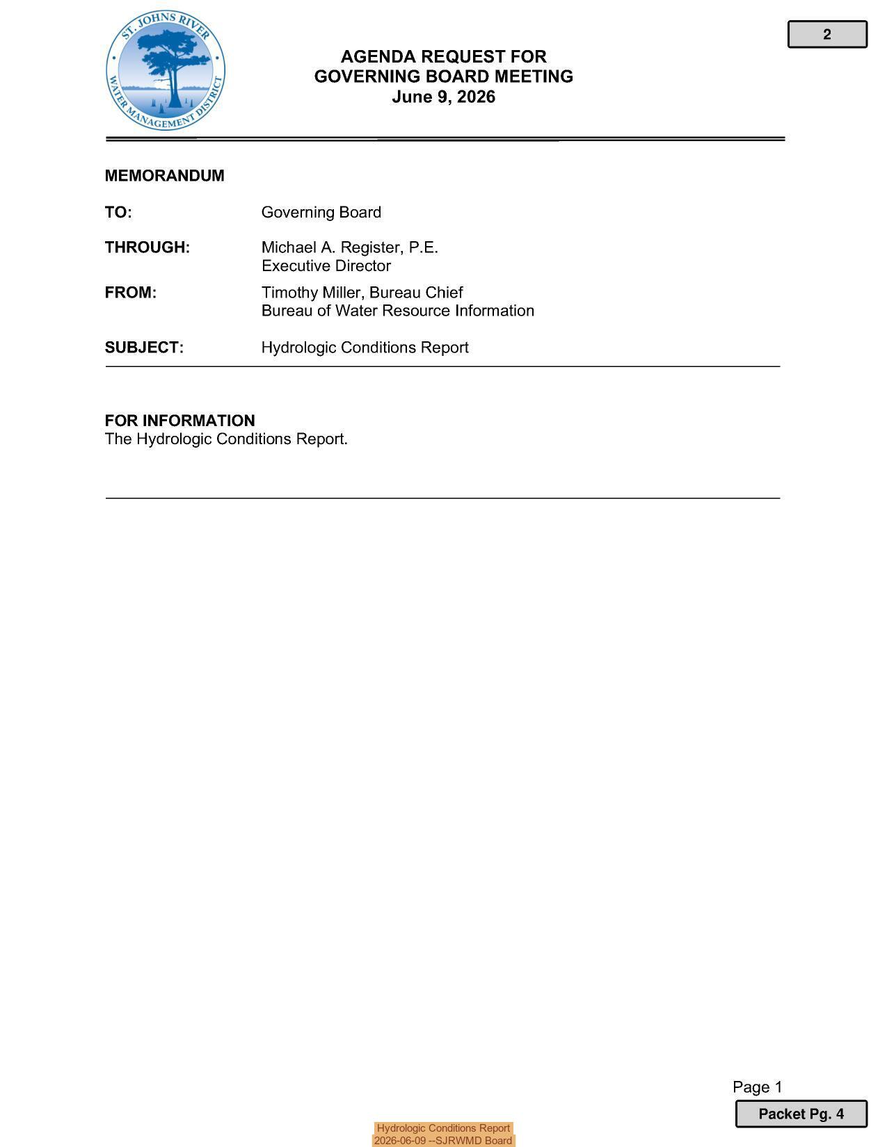 Hydrologic Conditions Report, 2026-06-09 --SJRWMD Board