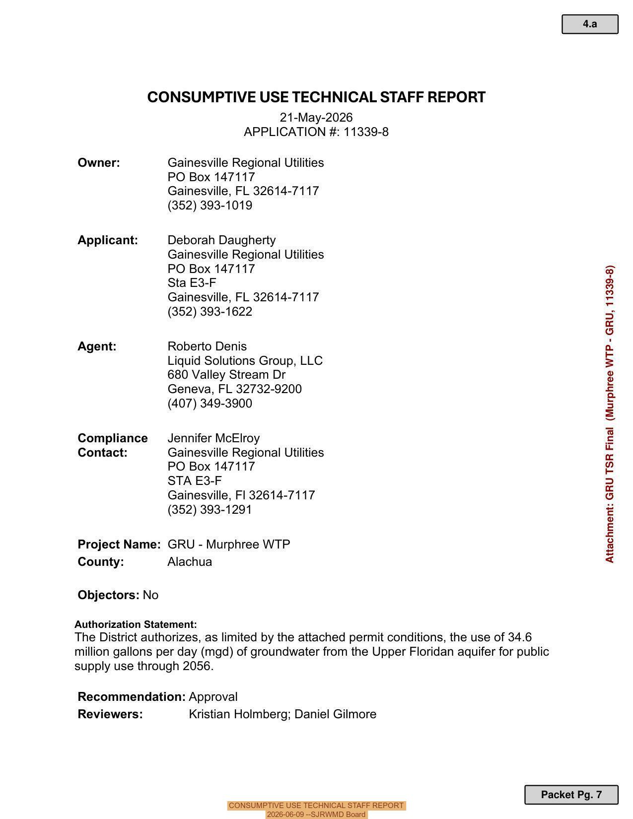 CONSUMPTIVE USE TECHNICAL STAFF REPORT, 2026-06-09 --SJRWMD Board