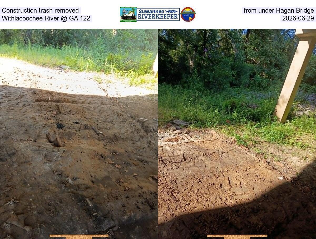 Construction trash removed from under Hagan Bridge, Withlacoochee River @ GA 122, 2026-06-29