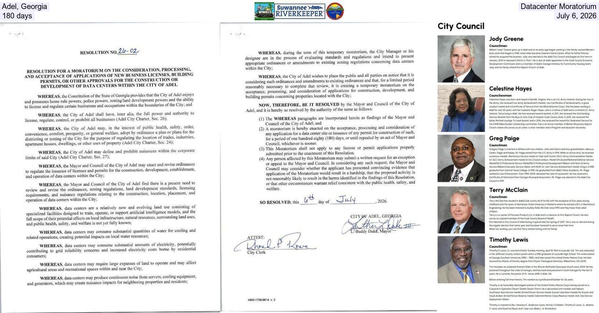 Adel, Georgia, Datacenter Moratorium, 180 days, July 6, 2026